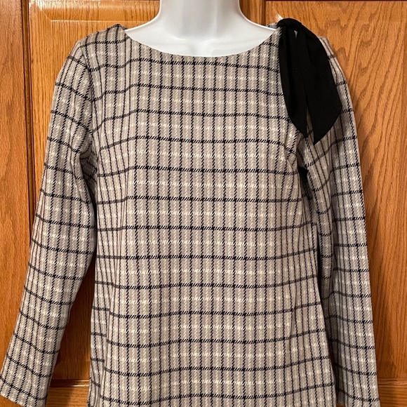 Talbots Black and Gray Houndstooth Plaid Top with SP - Picture 1 of 6